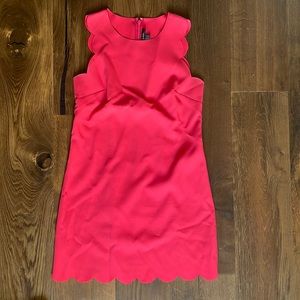 Scalloped-edge hot pink mini dress